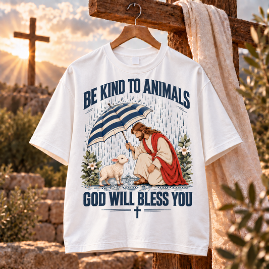Be Kind To Animals God Will Bless You T-Shirt – Jesus & Lamb Christian Shirt