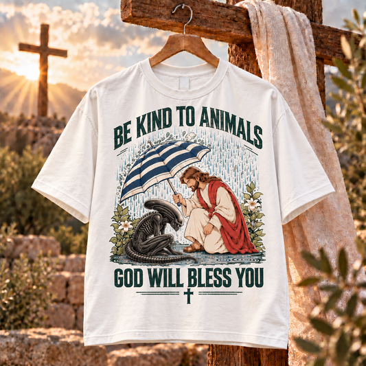 Be Kind to Animals Christian T-Shirt – Jesus Animal Lover Shirt, God Will Bless You Faith Tee, Religious Gift for Christians & Pet Lovers