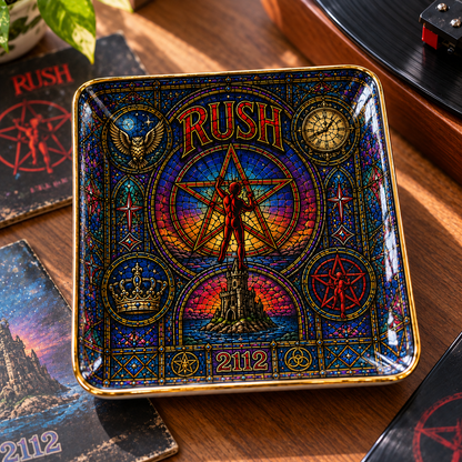 Rush 2112 Stained Glass Ceramic Jewelry Dish - Decorative Trinket Tray Ring Holder, Progressive Rock Home Decor Gift