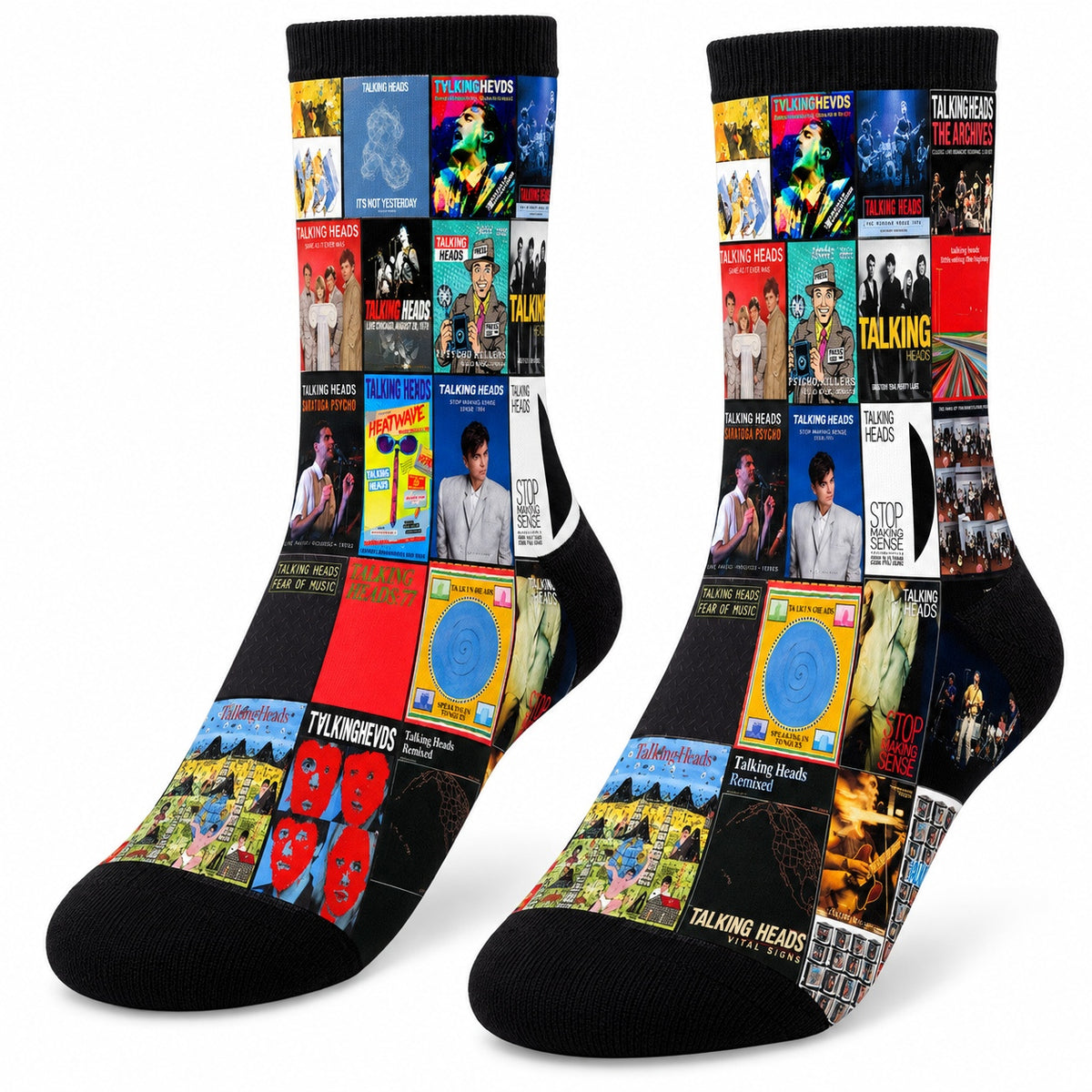 Talking Heads Middle Tube Socks - New Wave & Post-Punk Album Cover Grid Collage Mid-Calf Crew Socks for Men & Women Music Gift