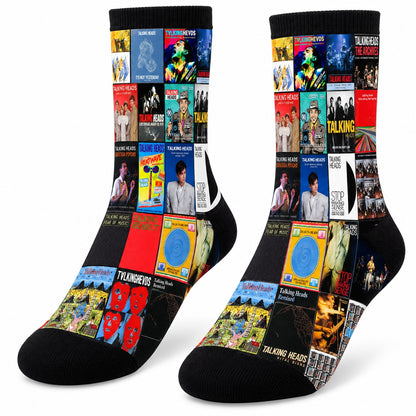 Talking Heads Middle Tube Socks - New Wave & Post-Punk Album Cover Grid Collage Mid-Calf Crew Socks for Men & Women Music Gift