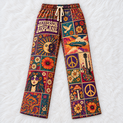 Jefferson Airplane Pajama Pants - Patchwork Psychedelic Rock Art Sleepwear | Music Fan Lounge Pants