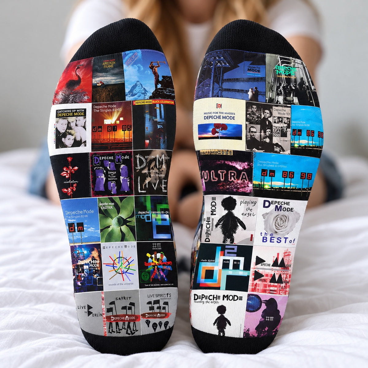 Depeche Mode Middle Tube Socks - Synth-Pop & New Wave Album Cover Grid Collage Mid-Calf Crew Socks for Men & Women Music Gift