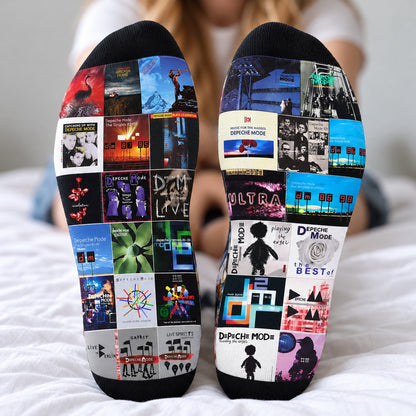 Depeche Mode Middle Tube Socks - Synth-Pop & New Wave Album Cover Grid Collage Mid-Calf Crew Socks for Men & Women Music Gift