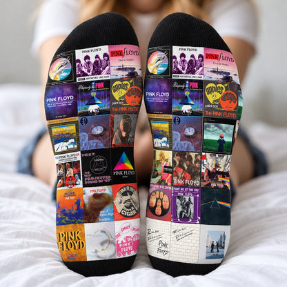 Pink Floyd Middle Tube Socks - Progressive Rock & Psychedelic Album Cover Grid Collage Mid-Calf Crew Socks for Men & Women Music Gift