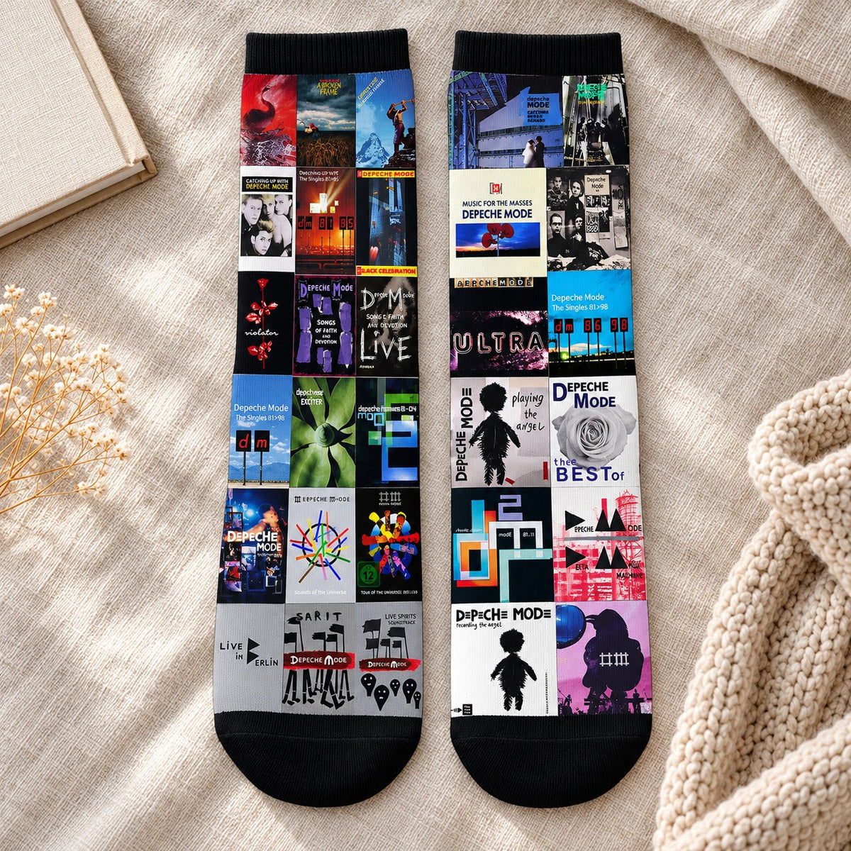 Depeche Mode Middle Tube Socks - Synth-Pop & New Wave Album Cover Grid Collage Mid-Calf Crew Socks for Men & Women Music Gift