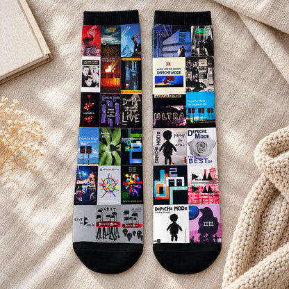 Depeche Mode Middle Tube Socks - Synth-Pop & New Wave Album Cover Grid Collage Mid-Calf Crew Socks for Men & Women Music Gift