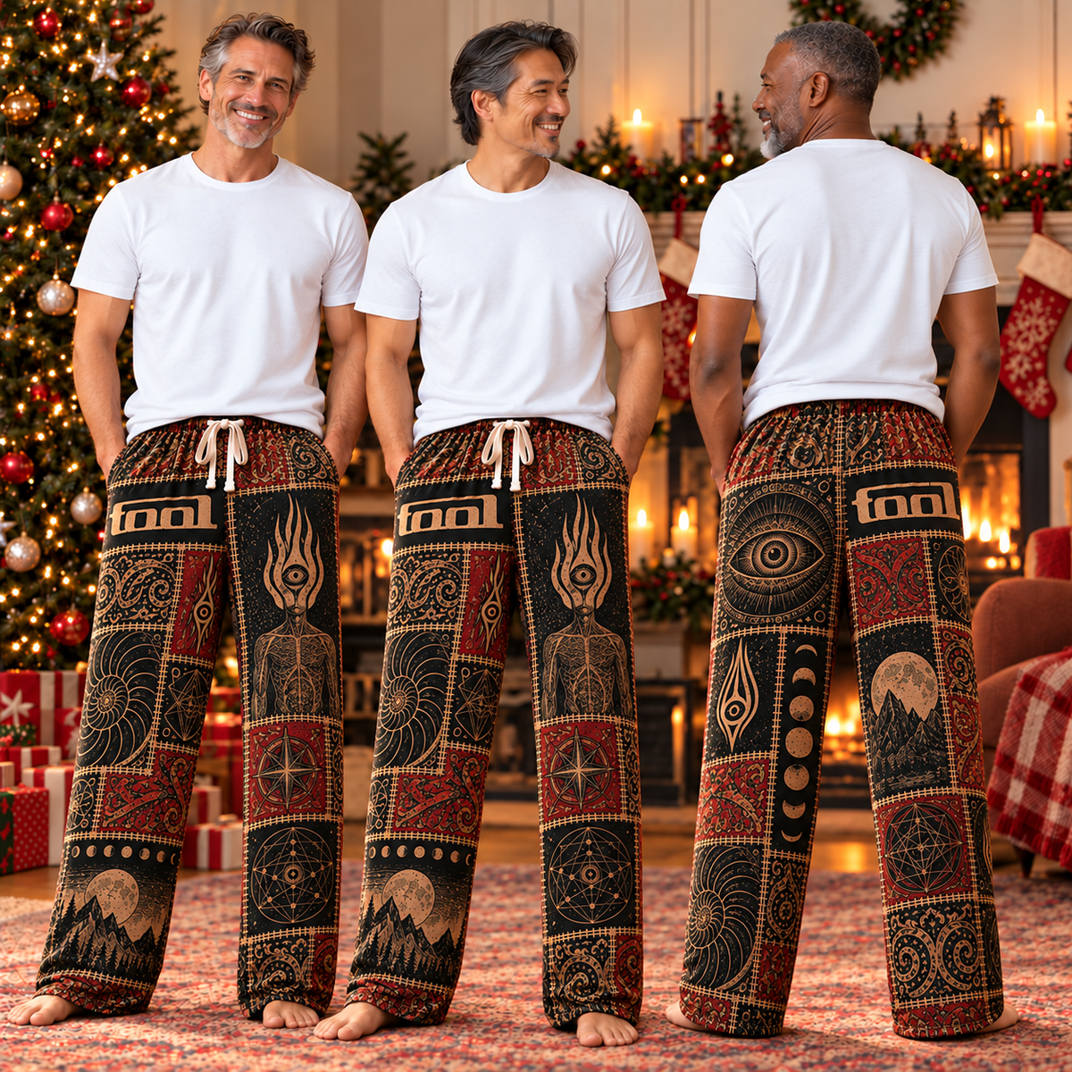 Tool Patchwork Pajama Pants - Vintage Progressive Metal Art Pants with Elastic Waistband, Adjustable Drawstring & Two Side Pockets