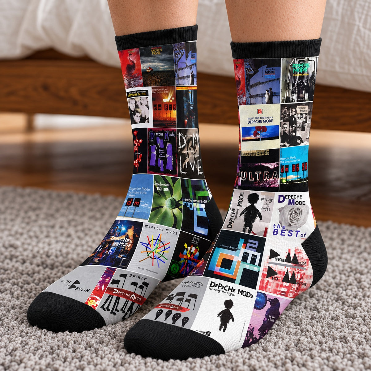 Depeche Mode Middle Tube Socks - Synth-Pop & New Wave Album Cover Grid Collage Mid-Calf Crew Socks for Men & Women Music Gift