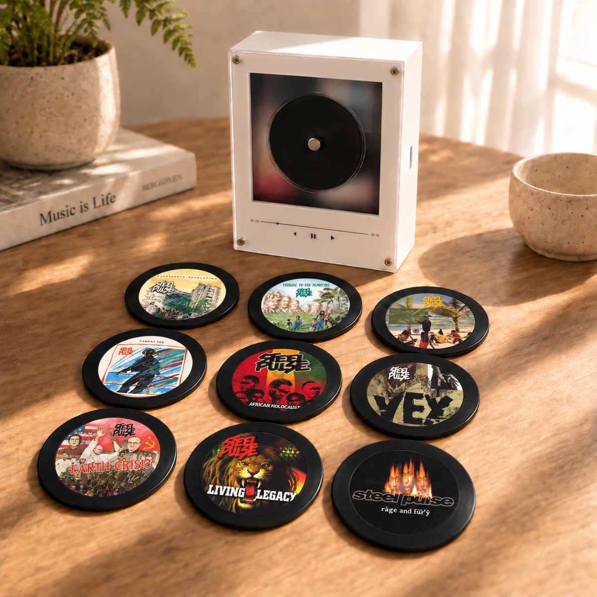 Steel Pulse MagTune Mini CD Player Light Box - Album Art Disc Night Light, USB Backlit Roots Reggae Band Fan Gift