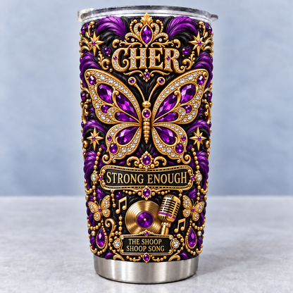 Cher 3D Printed Tumbler - 20oz Stainless Steel Insulated Travel Coffee Mug with Lid - Goddess of Pop Music Merchandise Gift
