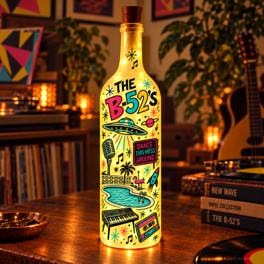 The B-52's Vintage Lighted Bottle Lamp - Premium New Wave Pop Music Merchandise, LED Fairy Light Up Bottle Night Light Decor Gift
