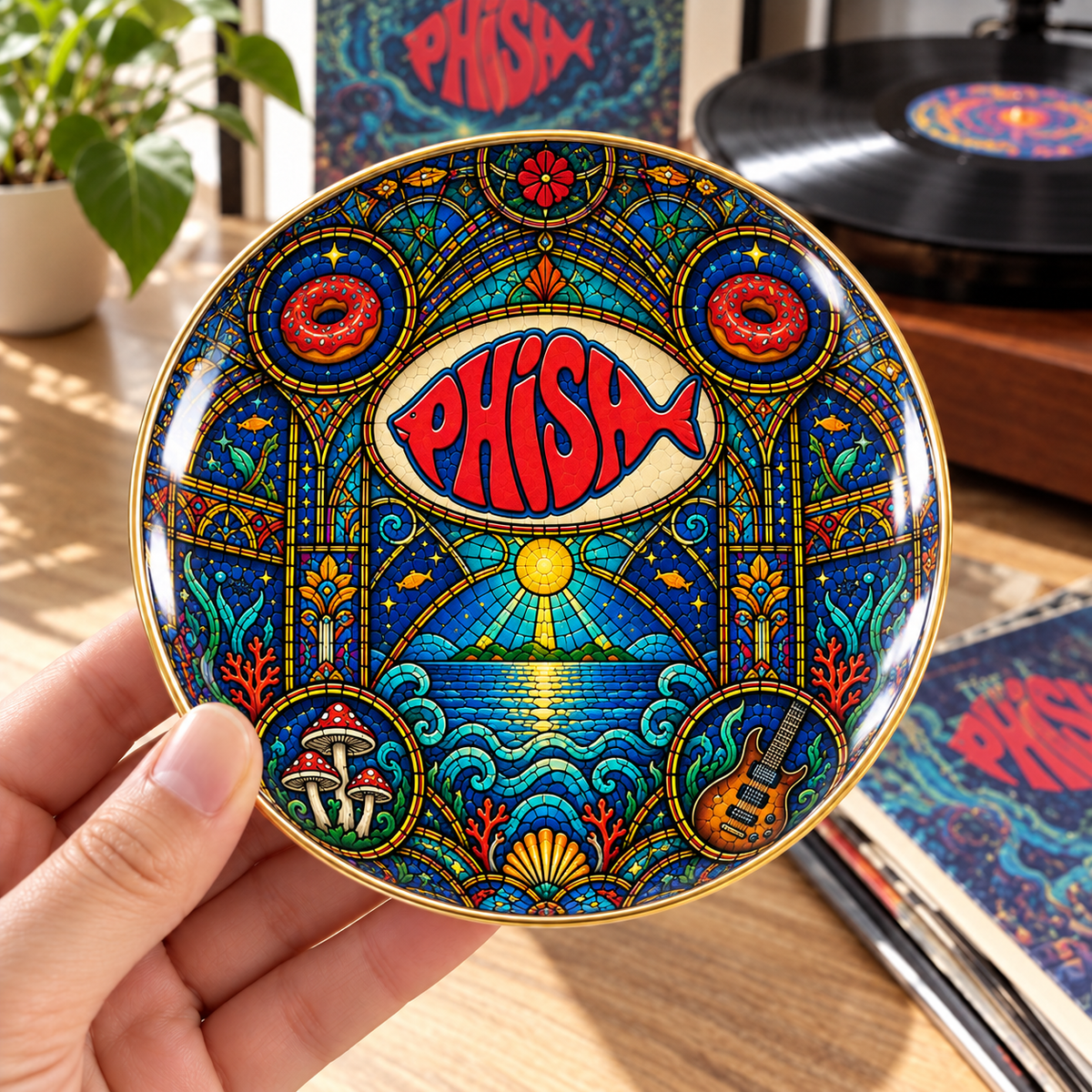 Phish Ceramic Ring Dish - Jam Band Stained Glass Jewelry Tray, Donut Logo Fish Artwork Trinket Dish Fan Gift