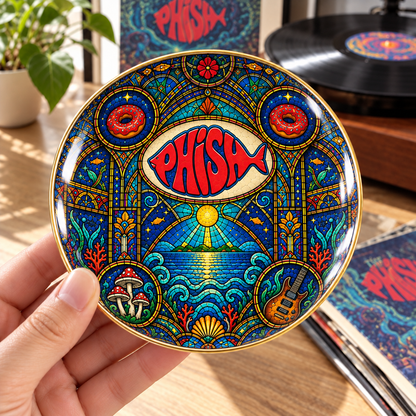 Phish Ceramic Ring Dish - Jam Band Stained Glass Jewelry Tray, Donut Logo Fish Artwork Trinket Dish Fan Gift