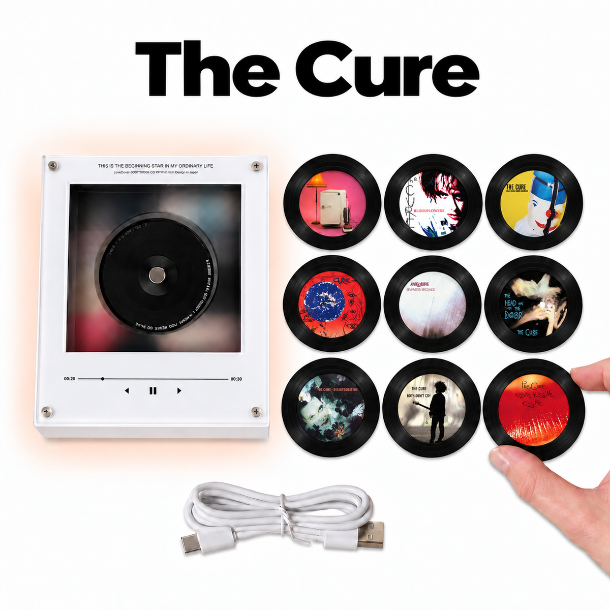 The Cure MagTune Mini Vinyl Player Set – Gothic Rock Gift, MagTune Gothic Rock Music Collectible, The Cure Gift Set