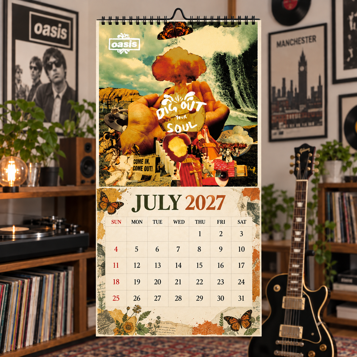 Oasis 2027 Wall Calendar - Album Cover Collage & Britpop Discography Art | Premium Rock Fan Gift & Hanging Decor