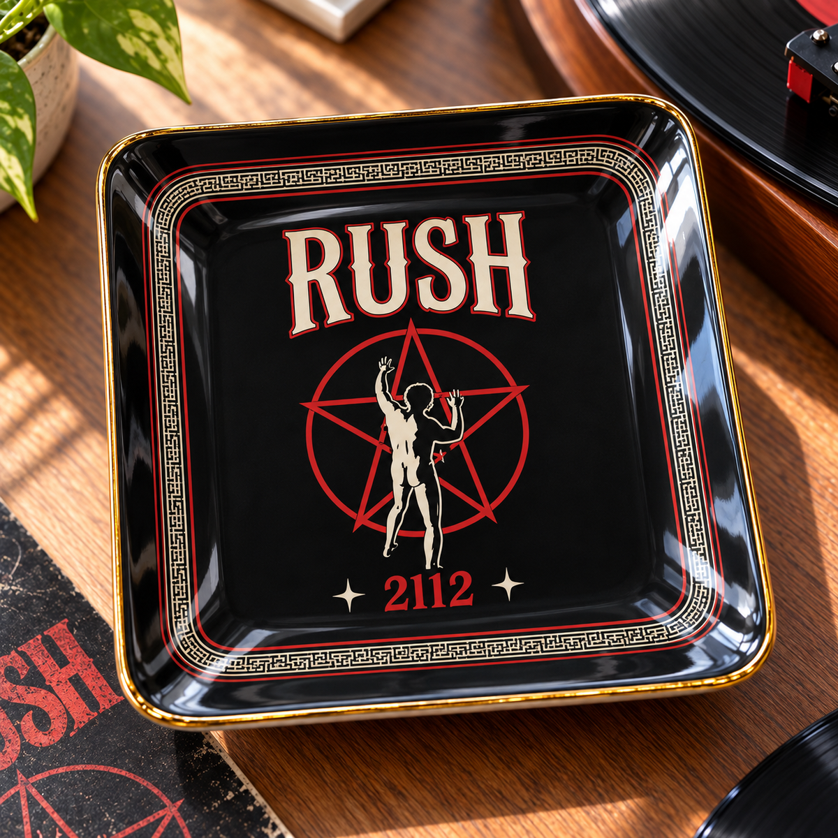 Rush 2112 Mexican Folk Pattern Jewelry Dish - Ceramic Ring Holder Trinket Tray, Starman Rock Art Display, Fan Vanity Gift