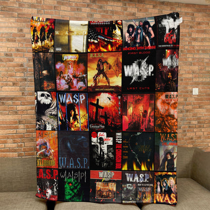 W.A.S.P. Album Covers Collage Sherpa Blanket – Shock Rock Home Decor & Blackie Lawless Fan Gift