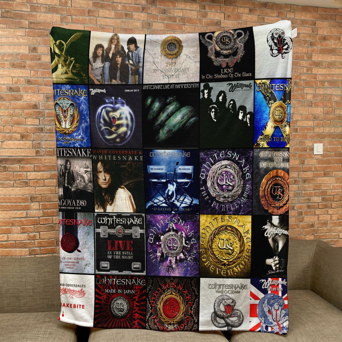 Whitesnake Album Covers Collage Sherpa Blanket – 80s Hard Rock & Heavy Metal Legend Throw Blanket