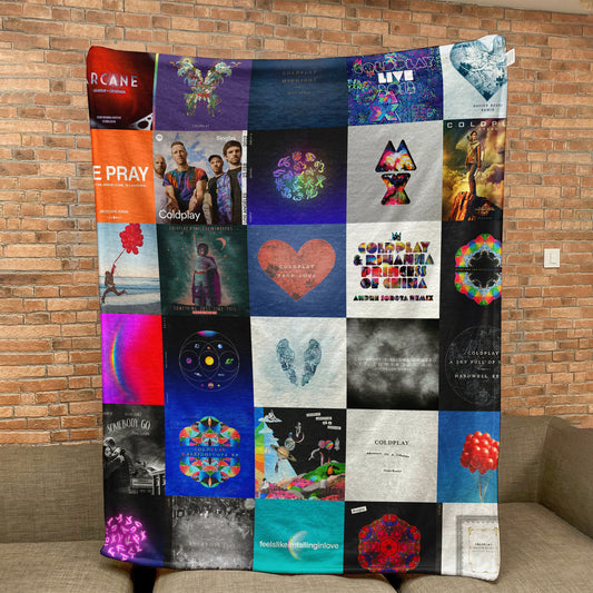 Coldplay Album Covers Sherpa Blanket - Retro Chris Martin Discography Artwork Collage Fleece Quilt - Perfect Holiday Gift for Alternative Rock Fans