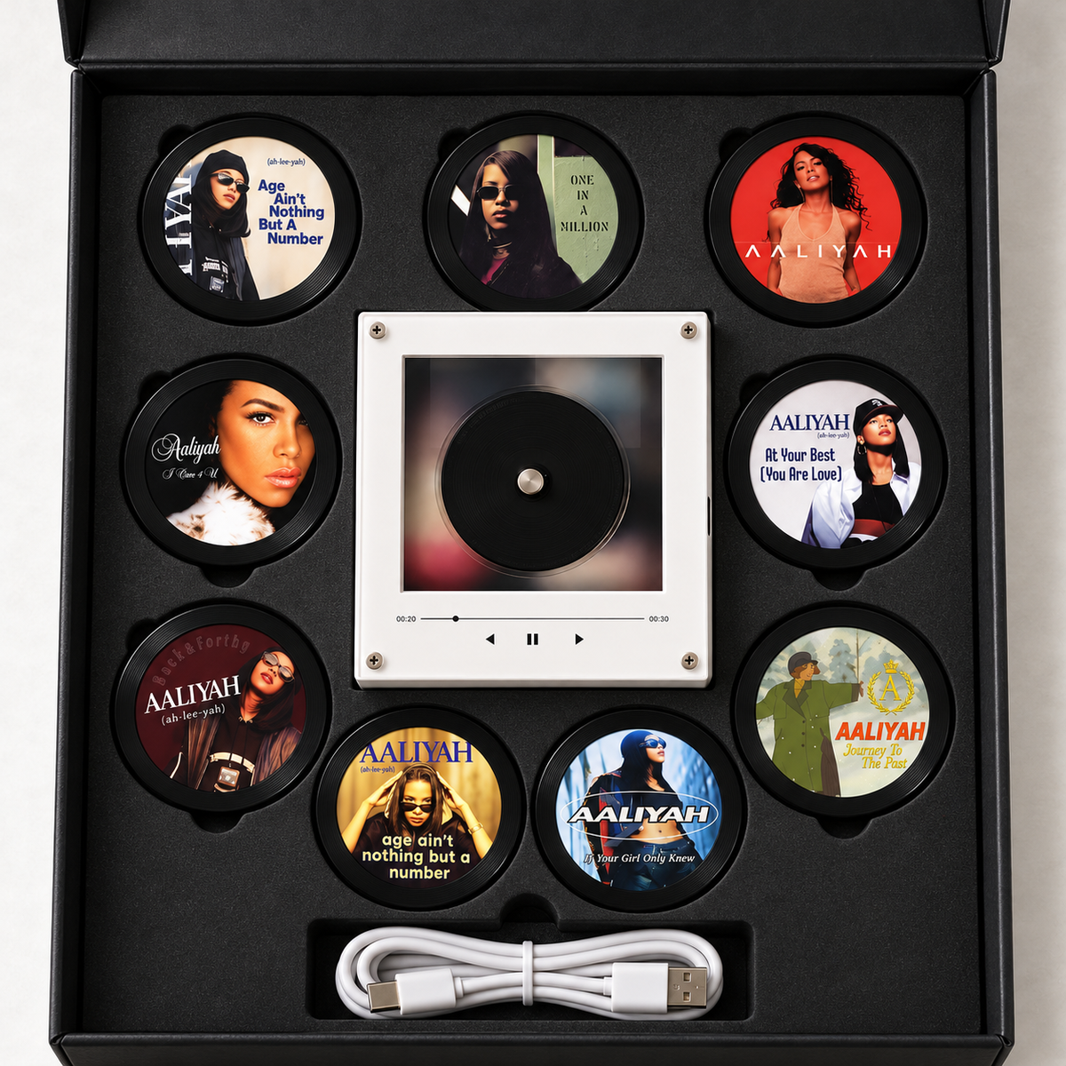 Aaliyah MagTune Album Cover Frame - Magnetic Music Player Display Stand, Interchangeable Vinyl Discs R&B Fan Gift