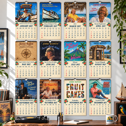 2027 Jimmy Buffett Album Covers Calendar – Margaritaville Tropical Wall Calendar, Vintage Album Covers Collage