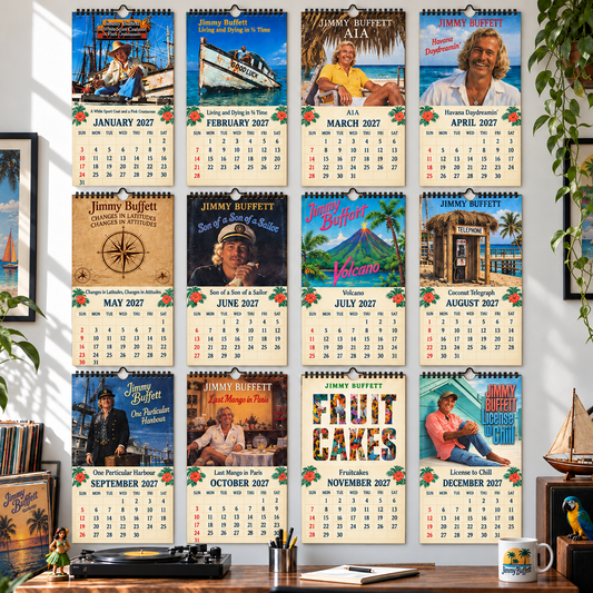 2027 Jimmy Buffett Album Covers Calendar – Margaritaville Tropical Wall Calendar, Vintage Album Covers Collage