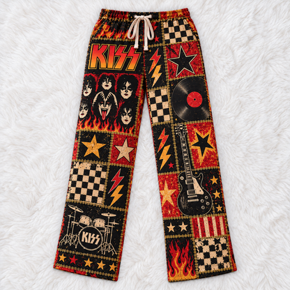Kiss Pajama Pants -Patchwork Classic Rock & Makeup Sleepwear | Comfortable Music Fan Lounge Pants