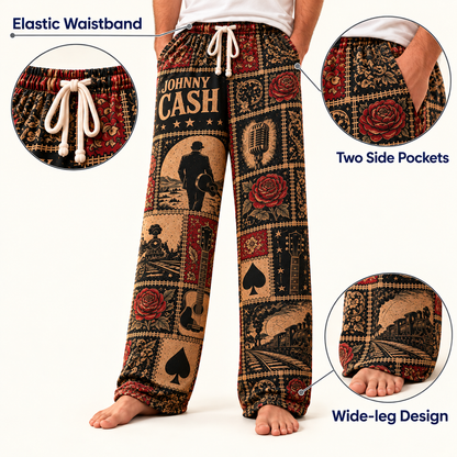 Johnny Cash Pajama Pants - Patchwork Country Rock Art Sleepwear | Comfortable Music Fan Lounge Pants