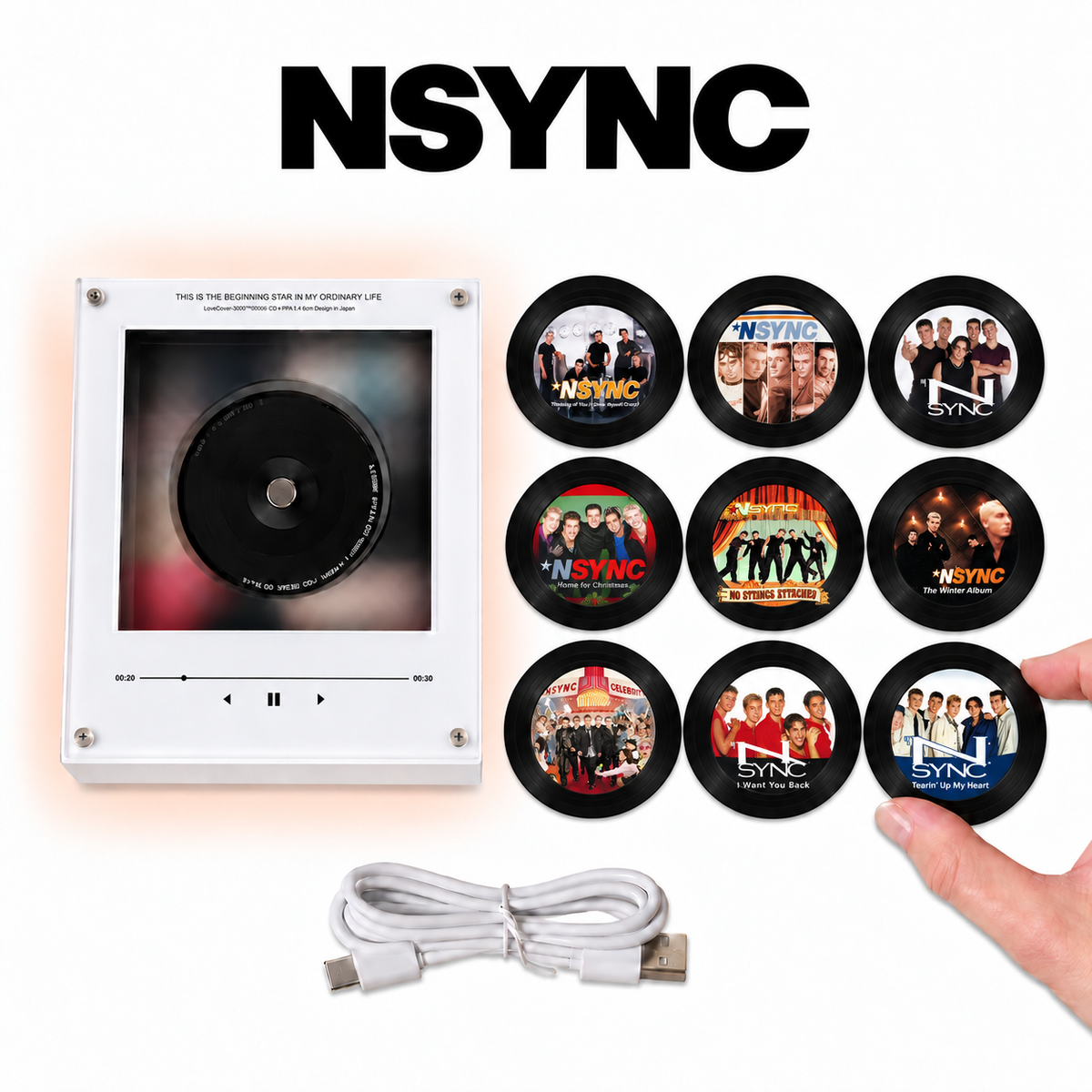 NSYNC MagTune Mini CD Player Light - Premium Boy Band Merchandise, No Strings Attached Album Art LED Night Light Tabletop Gift