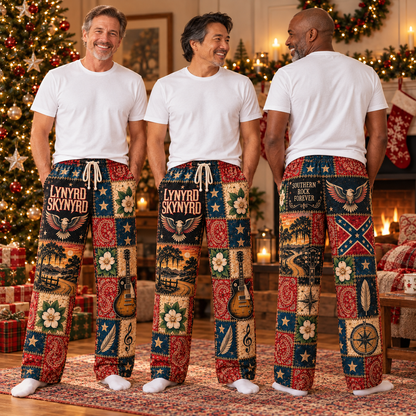 Lynyrd Skynyrd Rock Band Pajama Pants - Christmas Holiday Lounge Pants, Southern Rock Fan Sleepwear & Gift for Men