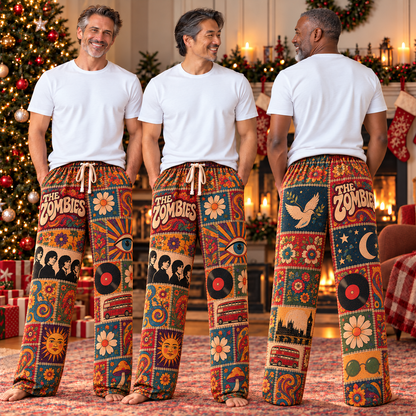 The Zombies Patchwork Pajama Pants - Vintage 60s Psychedelic Rock Art & British Invasion Lounge Pants with Elastic Waistband, Adjustable Drawstring & Two Side Pockets