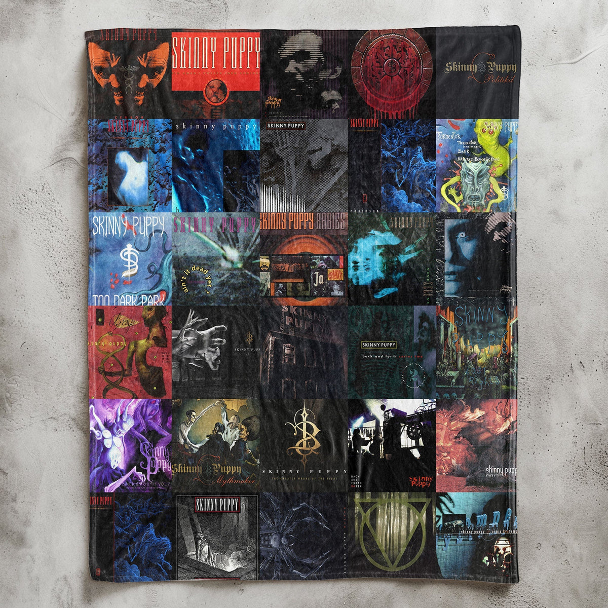 Skinny Puppy Album Covers Collage Sherpa Blanket – Iconic Throw Sherpa for Industrial Music Fans