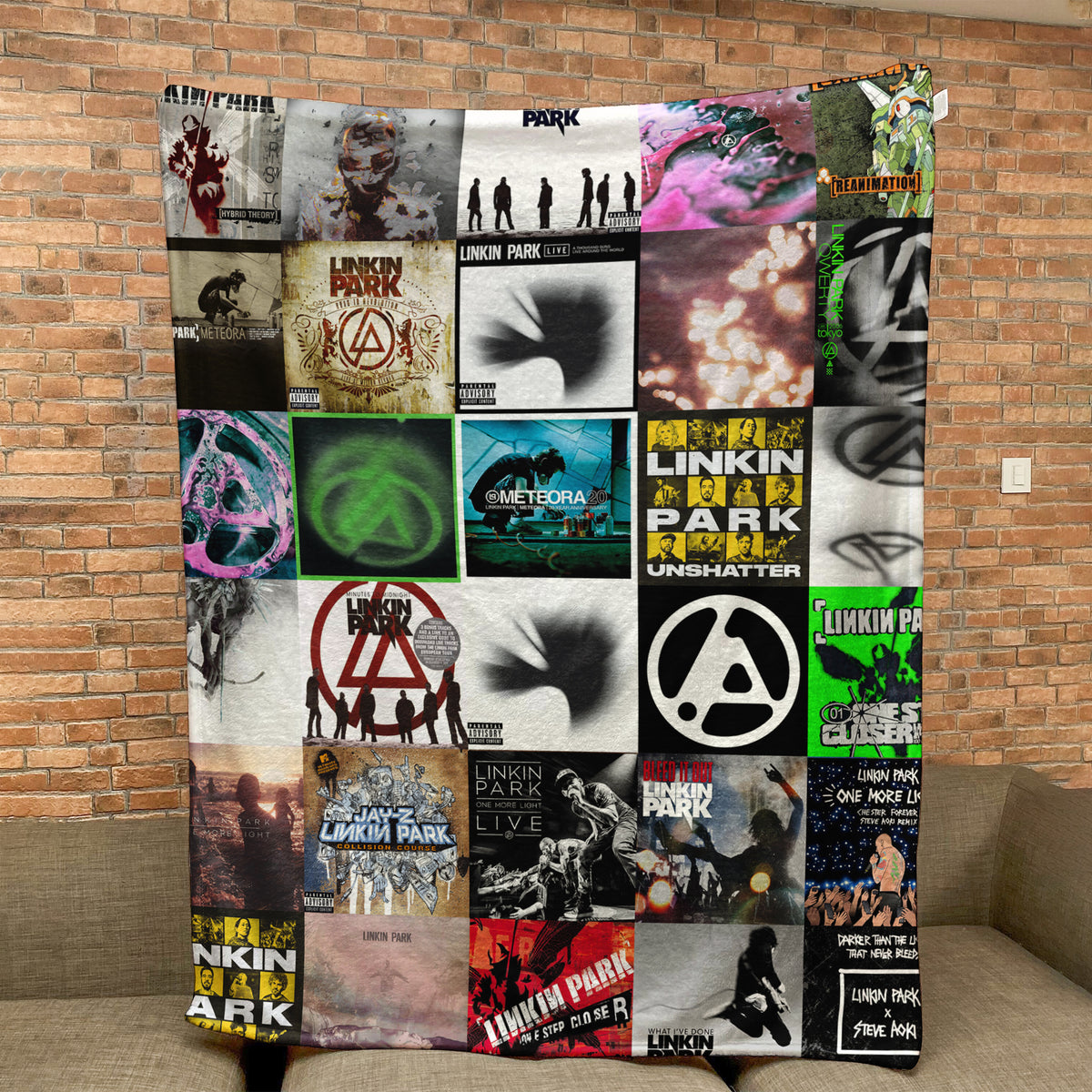 Linkin Park Album Covers Sherpa Blanket - Retro Chester Bennington & Mike Shinoda Discography Artwork Collage Quilt - Perfect Holiday Gift for Rock Fans