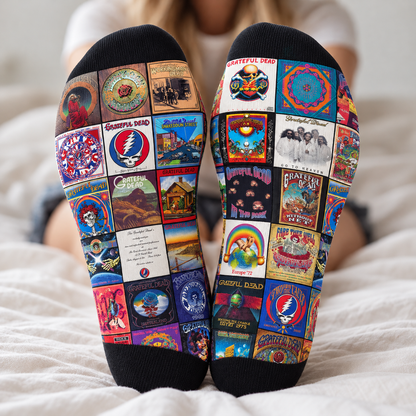 Grateful Dead Classic Psychedelic Rock Middle Tube Socks - Vintage Steal Your Face & Dancing Bear Art Printed Crew Socks
