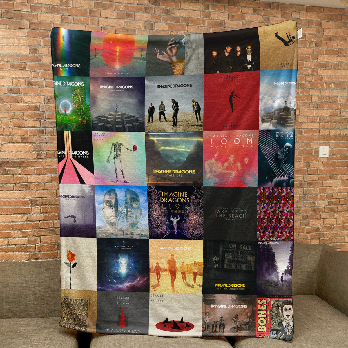 Imagine Dragons Album Covers Sherpa Blanket - Retro Dan Reynolds Discography Artwork Collage Quilt - Perfect Holiday Gift for Rock Fans