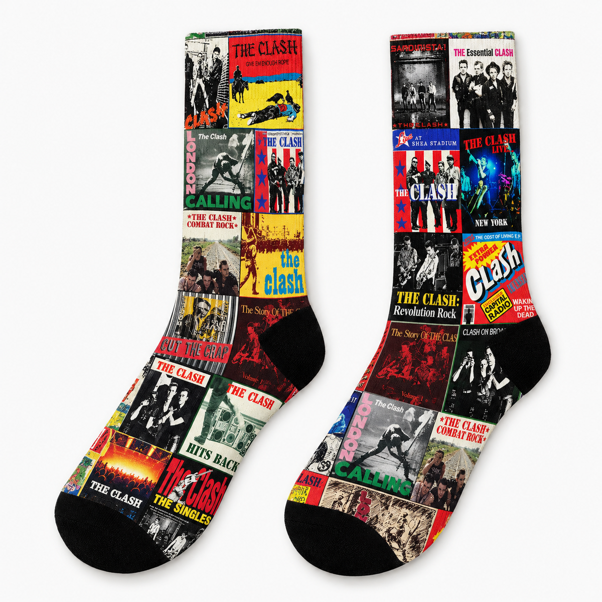 The Clash London Calling Classic Punk Rock Middle Tube Socks - Retro Patchwork Album Covers & Combat Rock Poster Printed Crew Socks