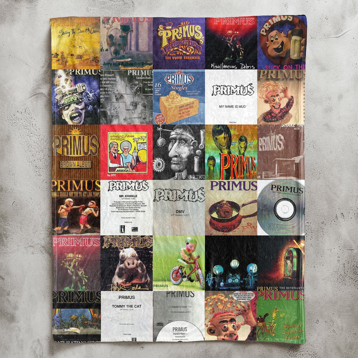 Primus Album Covers Collage Sherpa Blanket – 90s Funk Metal & Alt-Rock Legend Throw Blanket