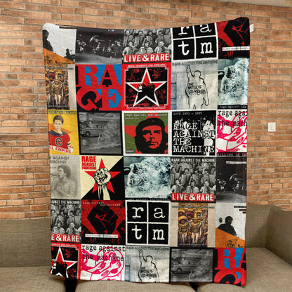 Rage Against the Machine Album Covers Sherpa Blanket - Retro Zack de la Rocha Discography Artwork Collage Quilt - Perfect Holiday Gift for Rock Fans