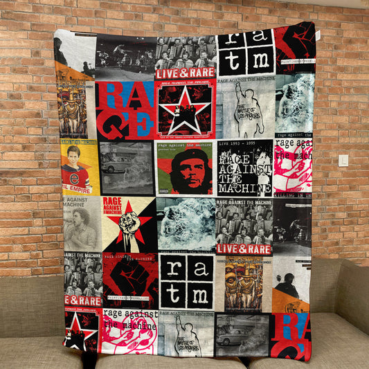 Rage Against the Machine Album Covers Sherpa Blanket - Retro Zack de la Rocha Discography Artwork Collage Quilt - Perfect Holiday Gift for Rock Fans