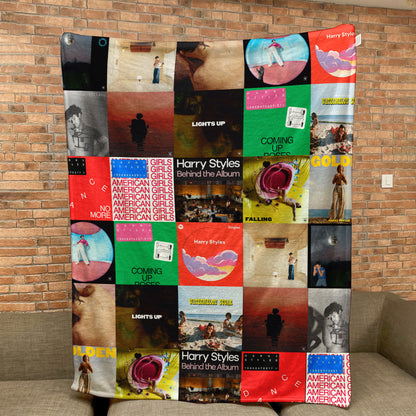 Harry Styles Album Covers Sherpa Blanket - Retro Discography Artwork Collage Quilt - Perfect Holiday Gift for Pop Music Fans