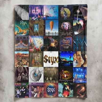 Styx Album Covers Collage Sherpa Blanket – Iconic Throw Sherpa for Classic Rock Fans