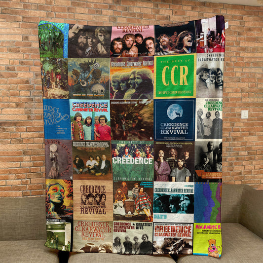 Creedence Clearwater Revival Album Covers Blanket - Classic Rock & Swamp Rock Album Cover Grid Collage Soft Fleece Throw Blanket for Bedroom & Music Room Decor