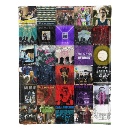 Fall Out Boy Album Covers Collage Sherpa Blanket – Iconic Throw Sherpa for Pop-Punk Fans
