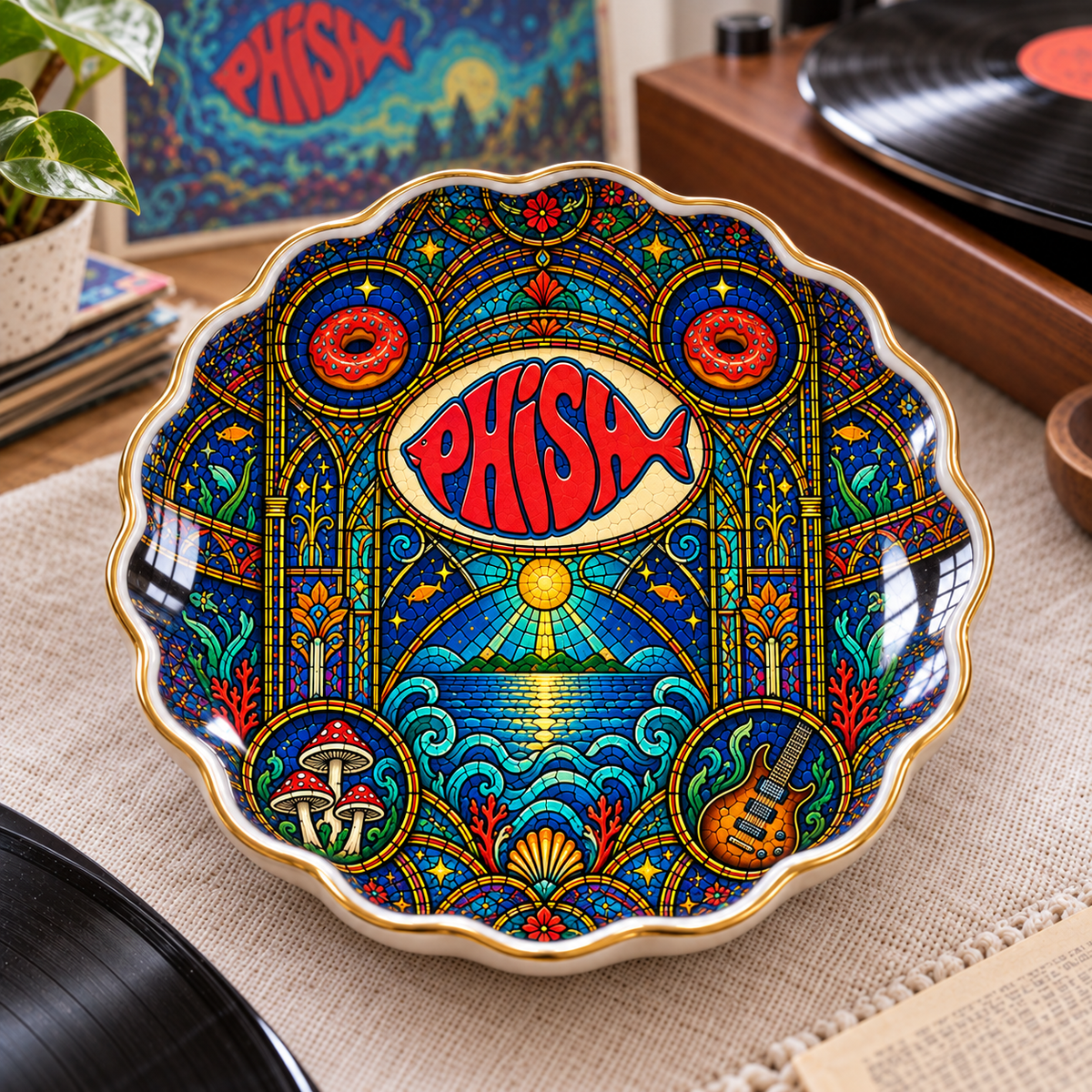 Phish Ceramic Ring Dish - Jam Band Stained Glass Jewelry Tray, Donut Logo Fish Artwork Trinket Dish Fan Gift