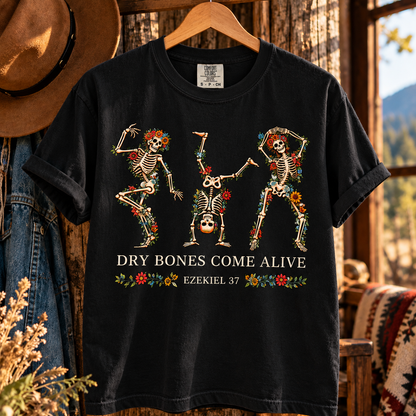 Dry Bones Come Alive Ezekiel 37 T-Shirt, Christian Skeleton Shirt, Bible Verse Faith Tee, Floral Skeleton Christian Gift, Vintage Gospel Shirt