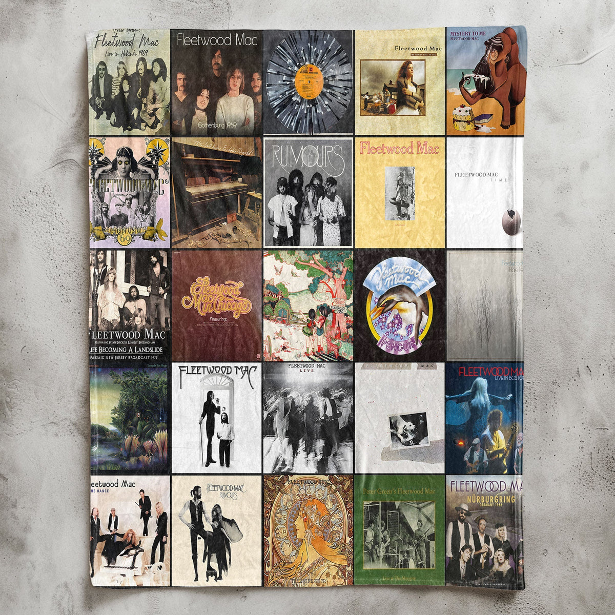 Fleetwood Mac Album Covers Collage Sherpa Blanket – 70s Classic Rock Legend Throw Blanket Fan Gift
