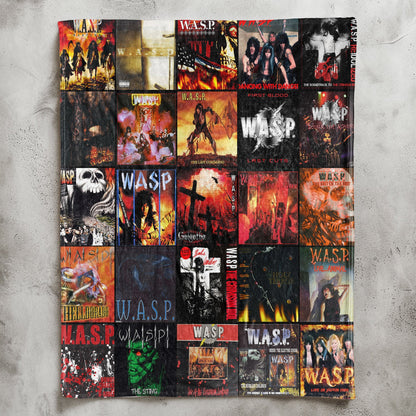 W.A.S.P. Album Covers Collage Sherpa Blanket – Shock Rock Home Decor & Blackie Lawless Fan Gift