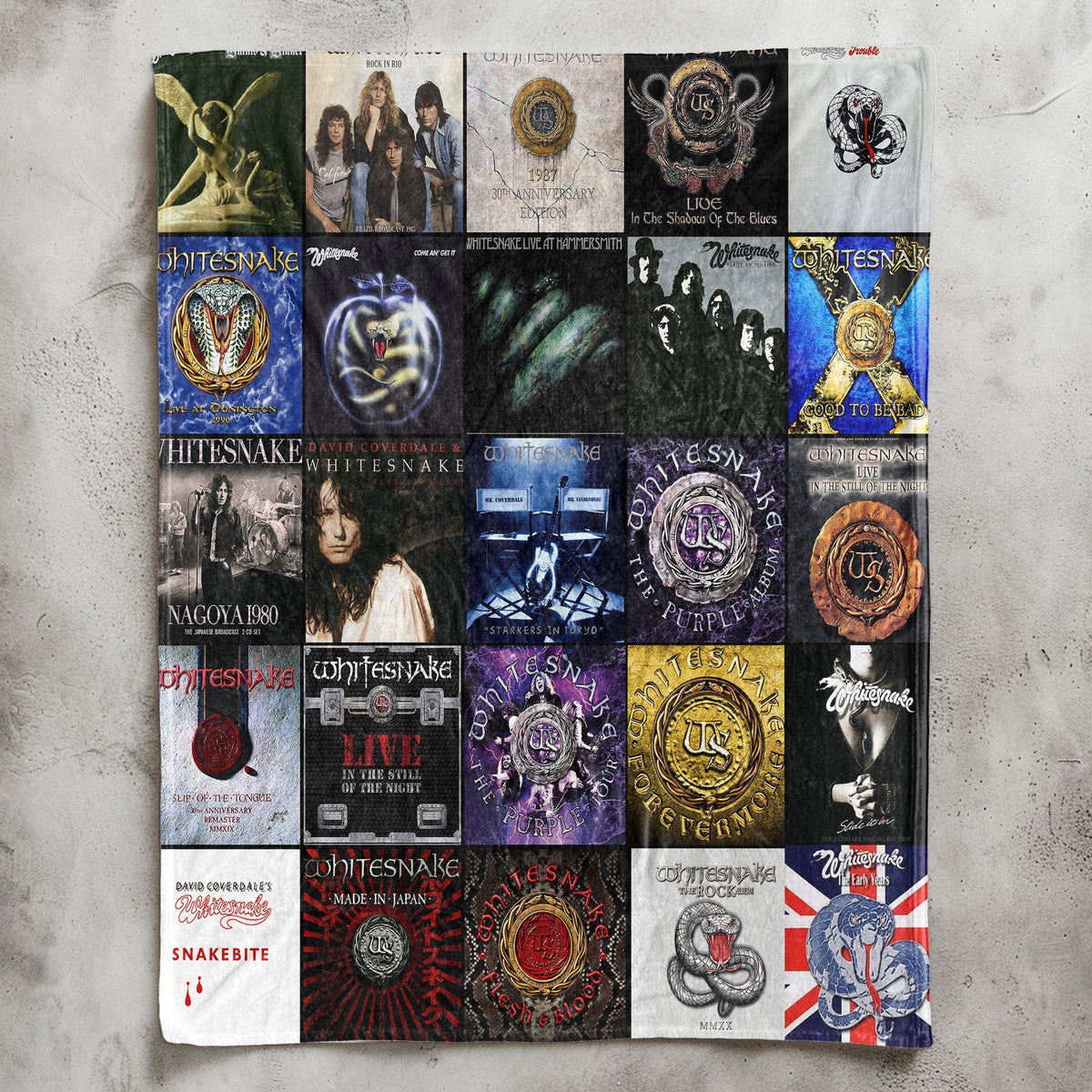 Whitesnake Album Covers Collage Sherpa Blanket – 80s Hard Rock & Heavy Metal Legend Throw Blanket
