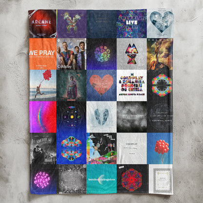 Coldplay Album Covers Sherpa Blanket - Retro Chris Martin Discography Artwork Collage Fleece Quilt - Perfect Holiday Gift for Alternative Rock Fans